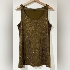 Eileen Fisher Sequin Silk Tank Top In Bronze Olive Size XS
